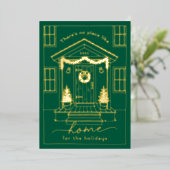 Green Home for the Holidays Realtor Christmas Gold 箔シーズンカード (立ち正面)