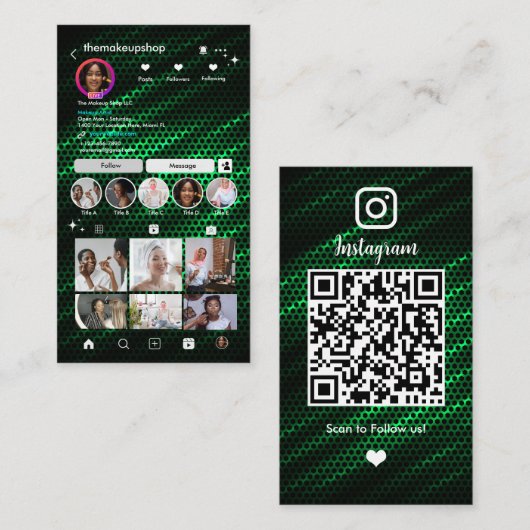 Green Honeycomb Instagram ソーシャルメディアQR 名刺 (正面/裏面)