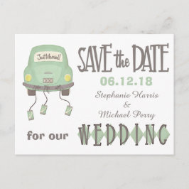Green Honeymoon車Save the Date 結婚's 案内ポストカード