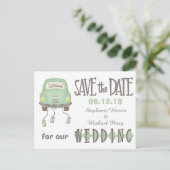 Green Honeymoon車Save the Date 結婚's 案内ポストカード (スタンド正面)