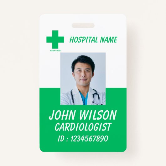 Green Hospital Employee Name ID Badge バッジ (正面)