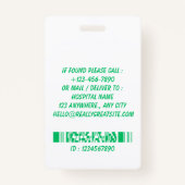 Green Hospital Employee Name ID Badge バッジ (裏面)