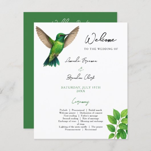 Green Hummingbird Leafy Botanical Border Wedding (正面/裏面)