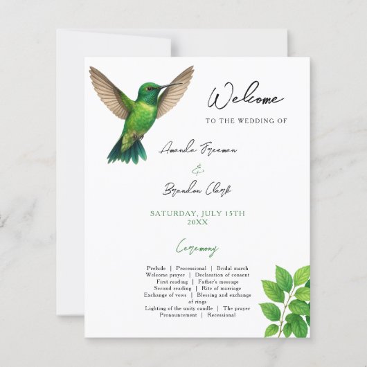 Green Hummingbird Leafy Botanical Border Wedding (正面)