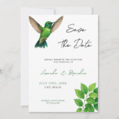 Green Hummingbird Leafy Botanical Border Wedding セーブザデート (正面)