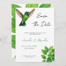 Green Hummingbird Leafy Botanical Border Wedding