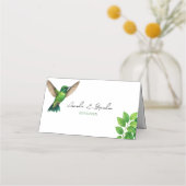 Green Hummingbird Leafy Botanical Border Wedding プレイスカード (裏面)