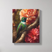 Green Hummingbird Oil Painting Floral Nature キャンバスプリント (正面)