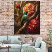 Green Hummingbird Oil Painting Floral Nature ポスター