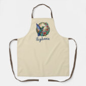 Green Hummingbird Stained Glass Floral Mosaic エプロン (正面)