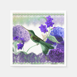Green Hummingbird with flowers, lace, pearls スタンダードカクテルナプキン
