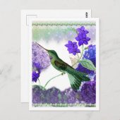 Green Hummingbird with flowers, lace, pearls ポストカード (正面/裏面)