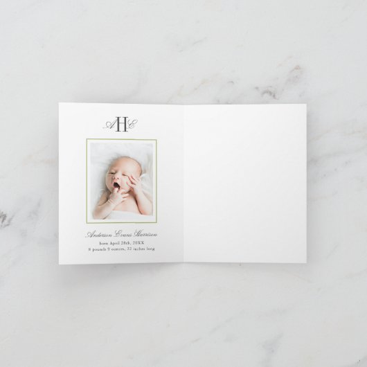 Green Hydrangea Flower Baby Shower Baby Photo サンキューカード (内部)