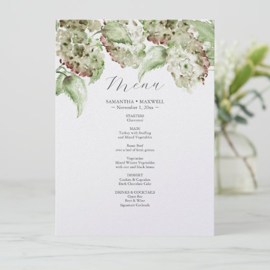 Green Hydrangea Wedding Decor Menus メニュー (スタンド正面)