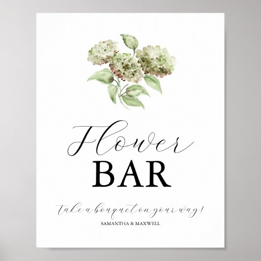 Green Hydrangea Wedding Flower Bar Signs ポスター (正面)