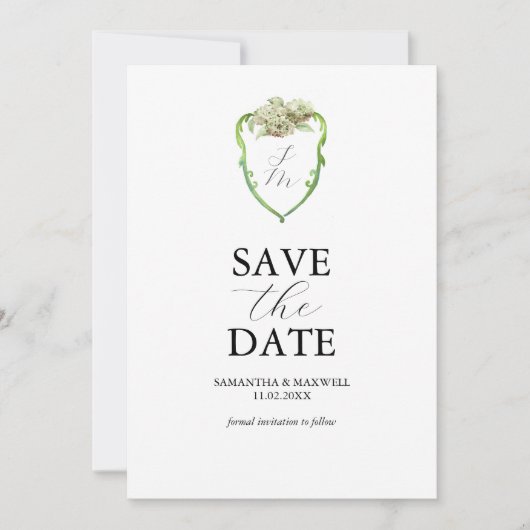 Green Hydrangea Wedding Monogram Save The Dates セーブザデート (正面)