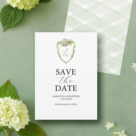 Green Hydrangea Wedding Monogram Save The Dates セーブザデート