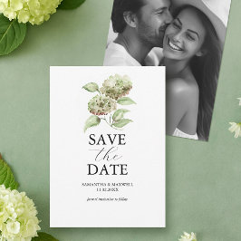 Green Hydrangea Wedding Save The Dates with Photo セーブザデート