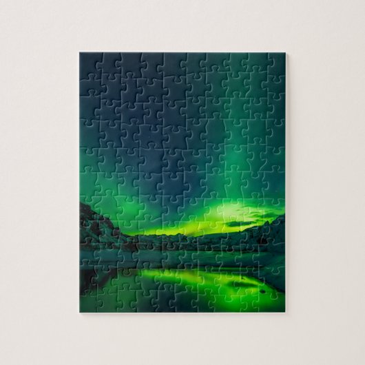 Green Iceland northern lights ジグソーパズル (縦)