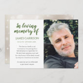 Green In Loving Memory写真の死の発表 招待状 (正面/裏面)