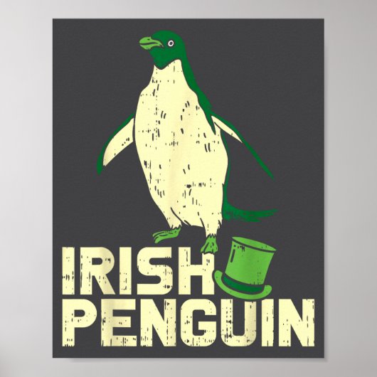 Green Irish Penguin Cute St Patricks Day Animal Lo ポスター (正面)