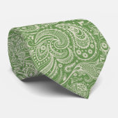 Green & Ivory Cream Vintage Paisley Pattern ネクタイ (ロール)