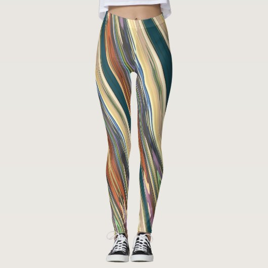 Green Ivory Irregular Stripes Leggings レギンス (正面)