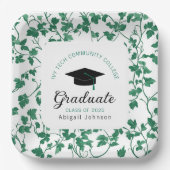 Green Ivy Pattern Personalized Graduation ペーパープレート (正面)