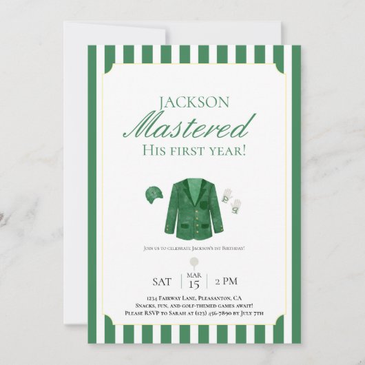 Green Jacket Golf First Birthday Invitation 招待状 (正面)