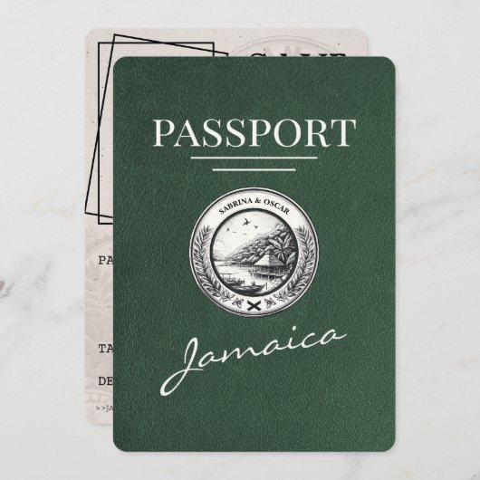 Green Jamaica Passport日付の保存 セーブザデート (正面/裏面)