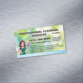 Green Janitorial Lady Business Card House Cleaning マグネット名刺 (インサイチュ)