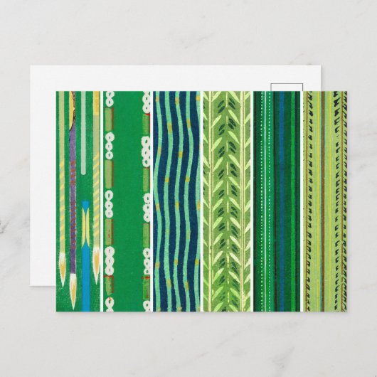 Green Japanese Woodblock Textile Patterns ポストカード (正面/裏面)