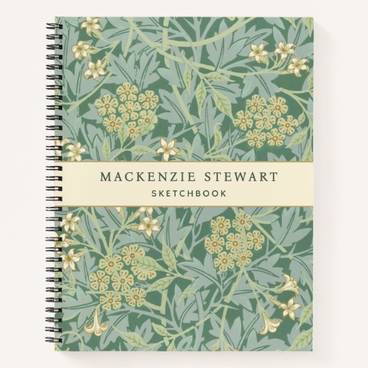 Green Jasmine Botanical Pattern Sketchbook ノートブック (正面)