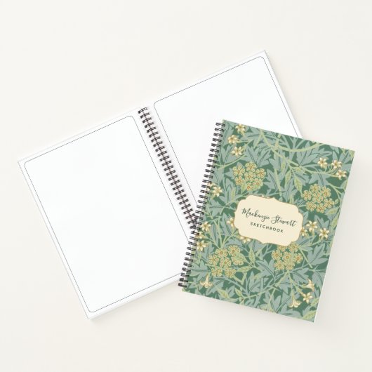 Green Jasmine Floral Pattern Sketchbook ノートブック (内部)