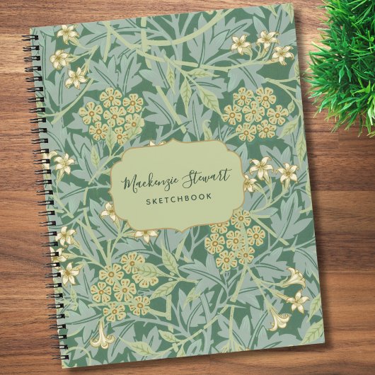 Green Jasmine Floral Pattern Sketchbook ノートブック