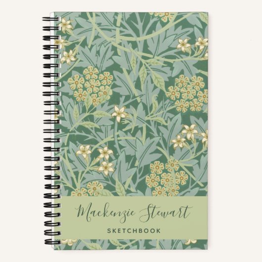 Green Jasmine Floral Pattern Sketchbook ノートブック (正面)