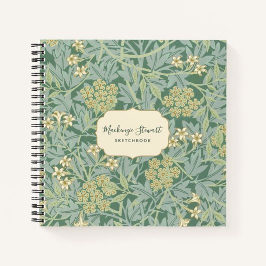 Green Jasmine Floral Pattern Sketchbook ノートブック (正面)