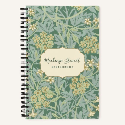 Green Jasmine Floral Pattern Sketchbook ノートブック (正面)