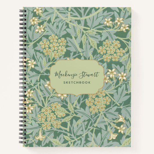 Green Jasmine Floral Pattern Sketchbook ノートブック (正面)