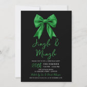 Green Jingle & Mingle Christmas Party Bow Black  招待状 (正面)