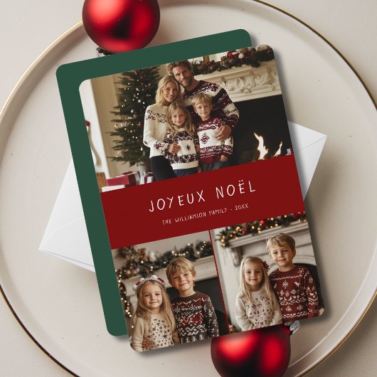 Green Joyeux Noel Christmasフランスの Family Photo シーズンカード