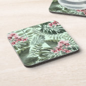 Green Jungle Print and Orchids Plastic Coaster Set コースター (左側)