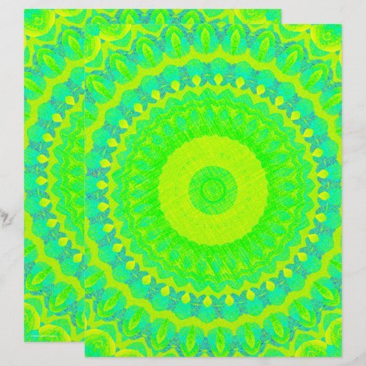 Green Kaleidoscope Scrapbook Paper 2-Sided Page (正面/裏面)