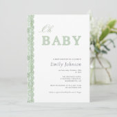 Green Lace Gender Neutral Baby Shower Invitation 招待状 (スタンド正面)