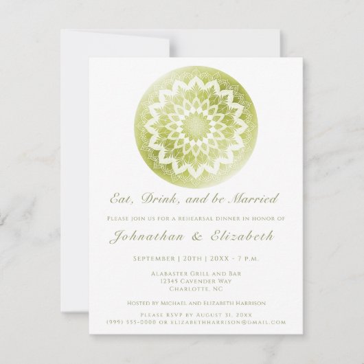 Green Lace Mandala Rehearsal Dinner 招待状 (正面)