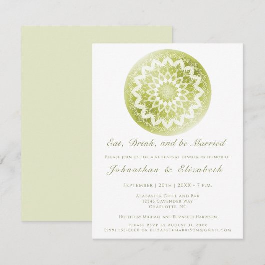 Green Lace Mandala Rehearsal Dinner 招待状 (正面/裏面)