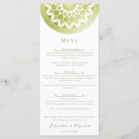 Green Lace Mandala Wedding メニュー (正面)