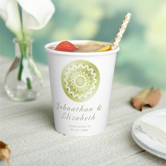 Green Lace Mandala Wedding 紙コップ (インサイチュ)