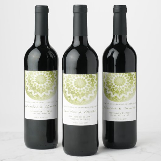 Green Lace Mandala Wedding Wine Label ワインラベル (ボトル)