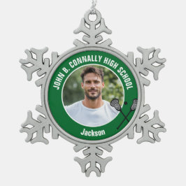 Green Lacrosse Player Photo High School スノーフレークピューターオーナメント